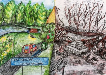 Jedna z prac przygotowanych na konkurs rysunkowy dla dzieci, w ramach działań aktywizujących społeczność lokalną, Gromada Tsaryczanska, 30.05.2017